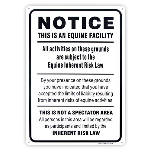 Enjoyist Equine Liability Sign, Statute Horse Barn Stable Farm Sign,- 10″x 14″ – .040 Aluminum Reflective Sign Rust Free Aluminum-UV Protected and Weatherproof