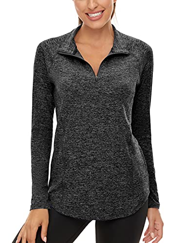 LURANEE Tunic Tops for Leggings for Women, Winter Plus Size Long Sleeve Workout Jackets Qucik Dry Stretchy Zipper Activewear Fitness Pilates Cycling Hiking Sport Yoga Clothes Black 2XL