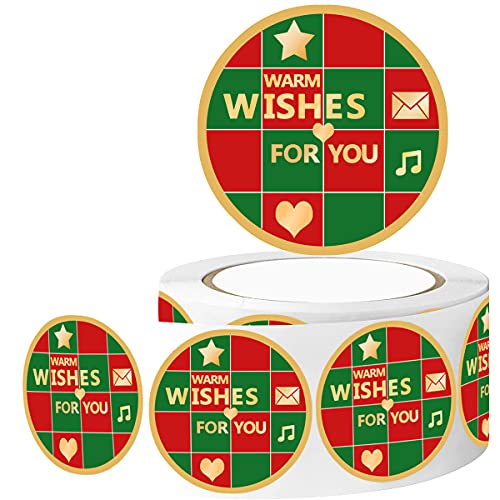 Holiday Wishes Label,Warm Wishes Greeting Stickers,Happy New Year Envelope Seals 2 Inch Gift Tags for Holiday Presents & Packages,500 Pcs Per Pack