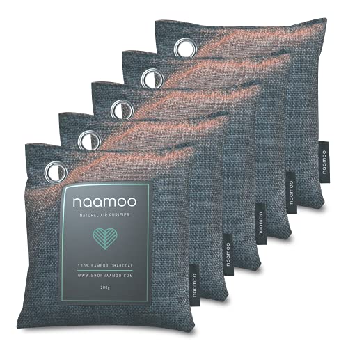 Naamoo Bamboo Charcoal Air Purifying Bag 5-Pack (5x200g) – Activated Charcoal Bags Odor Absorber for Around The House – Easy to Use Odor Eliminator for Pet Area, Cat Litter Box, Laundry Room and more