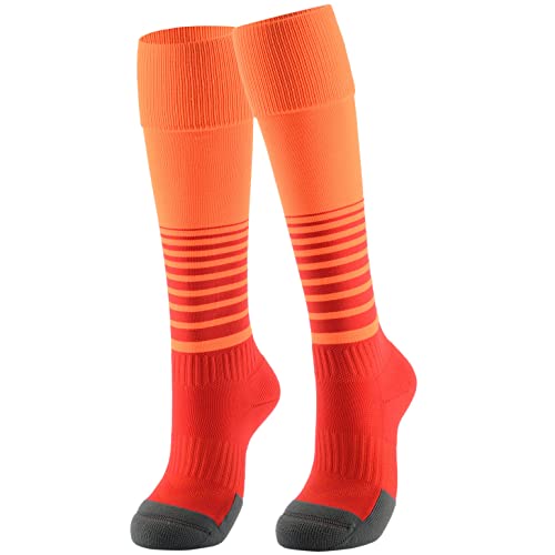 Pauboland Kid Boy’s and Girl’s 1-Pack Orange Cushioned Anti Blister Knee High Athletic Soccer Football Baseball Socks Stocking, S(10C-1Y)