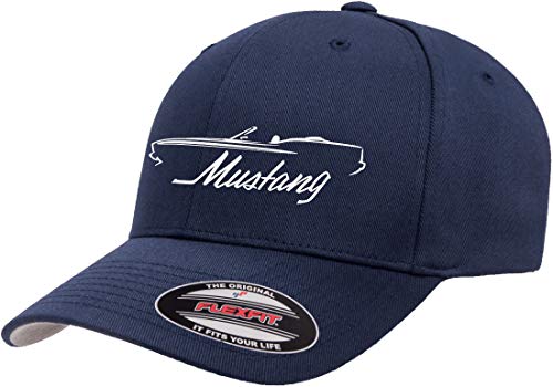1973 Ford Mustang Convertible Outline Design Flexfit 6277 Athletic Baseball Fitted Hat Cap Navy L/XL