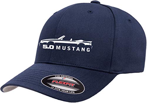 1987-93 Ford Mustang GT 5.0 Convertible Outline Design Flexfit 6277 Baseball Fitted Hat Cap Navy L/XL