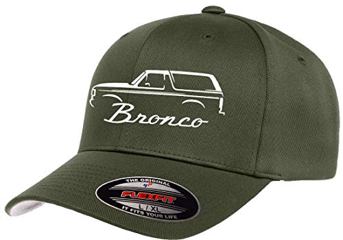 1987-91 Ford Bronco Truck Outline Design Flexfit 6277 Athletic Baseball Fitted Hat Cap Olive L/XL