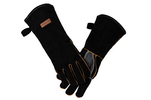 Upgrade KIM YUAN Extreme Heat & Fire Resistant Gloves Leather with Kevlar Stitching,Mitts Perfect for Fireplace, Stove, Oven, Grill, Welding, BBQ, Mig, Pot Holder, Animal Handling 16in up to 932 °F