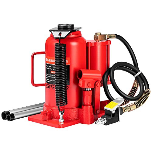 SPECSTAR Pneumatic Air Hydraulic Bottle Jack with Manual Hand Pump 20 Ton Heavy Duty Auto Truck Travel Trailer Repair Lift Red