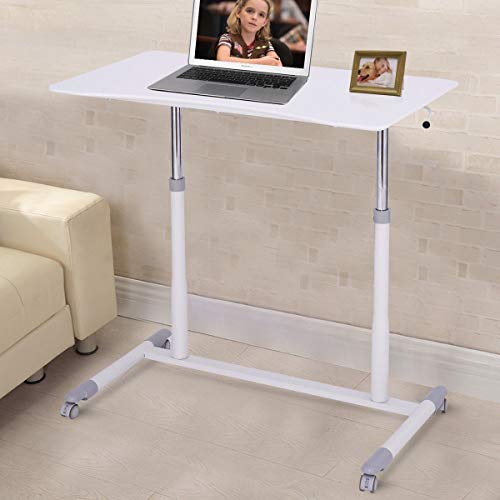 Home Office Furniture Decor Portable Multipurpose Computer Desk Height Adjusting Elegant Practical White Rolling Table Sit to Stand Wide Storage Solid Wood Sturdy Steel Tube Ergonomic Compact