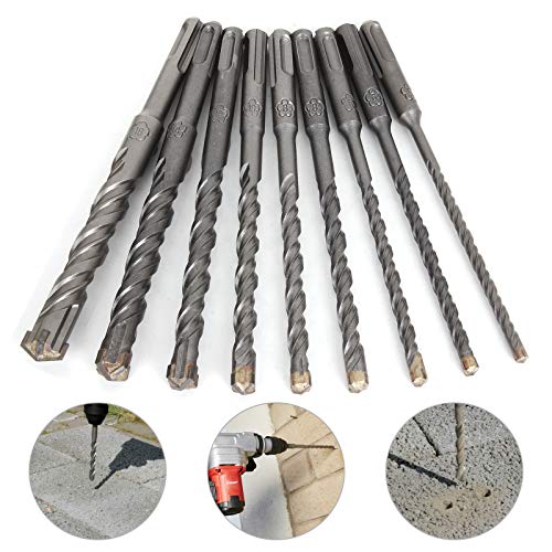 SDS Plus Masonry Drill Bit Set of 9 Carbide Tip Rotary Hammer Drill Bits with 3/8 inch SDS-Plus Shank for Brick, Masonry, Concrete, Rock, Ceramic Tile, Cement, etc