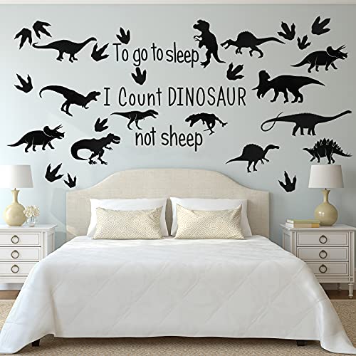 38 Pieces Dinosaur Wall Decals Dinosaur Wall Stickers to Go to Sleep I Count Dinosaurs Not Sheep Dinosaur Decorations for Boys Room (Classic Style)