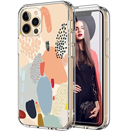 ICEDIO iPhone 12 Case with Screen Protector,iPhone 12 Pro Case,Clear with Multi-Colored Painting Patterns for Girls Women,Shockproof Slim TPU Cover Protective Phone Case for iPhone 12/12 Pro 6.1″