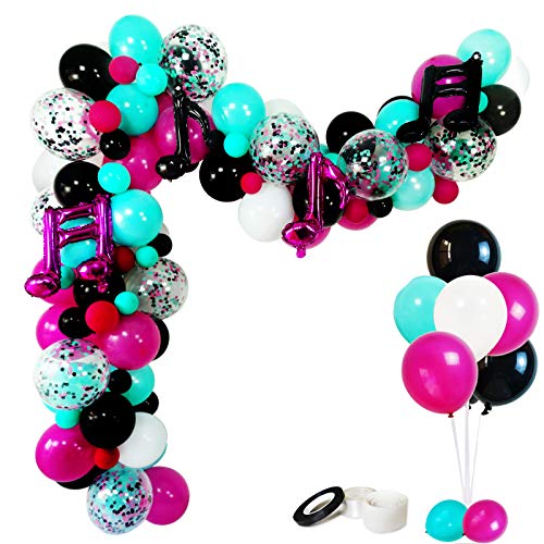 Music Notes Party Decorations, Karaoke Balloon Garland & Arch Kit, White, Rose Red, Seafoam Blue, Black Latex Balloons Confetti Balloon Musical Note Foil Balloon Strip Set for Birthday Party Supplies
