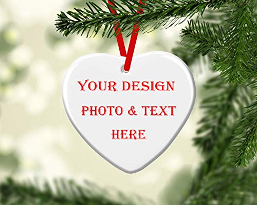 Customizable Heart-Shaped Christmas Ceramic Ornaments, Upload Your Photos/Texts to Custom Your, Double-Sided Printing, Handmade Christmas Ornaments, Weddings, Birthdays, Xmas Souvenirs