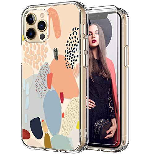ICEDIO for iPhone 12 Pro Max Case with Screen Protector,Fashionable Multi-Colored Painting Patterns for Girls Women,Slim Fit Clear TPU Cover,Protective Phone Case for iPhone 12 Pro Max 6.7″