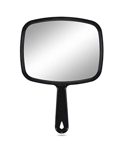 PROTECLE Large Hand Mirror, Salon Barber Hairdressing Handheld Mirror with Handle (Square Black 10.3″x7.4″)