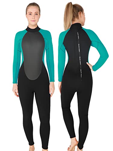 REALON Wetsuit Women 3/4mm Neoprene Full Body Scuba Diving Suits, 2/3mm Mens One Piece Wet Suit Cold Water Swimsuits for Surfing Snorkeling Kayaking Swimming (3/4mm Blue, Small)