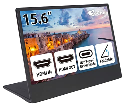 Gechic M505E 15.6 inch FHD 1080p Portable Monitor with USB Type-C Input, HDMI Input/Output, DC-in Port, Daisy Chain Display for Conference, Factory, Industry, Gaming, Plug&Play, Foldable Screen