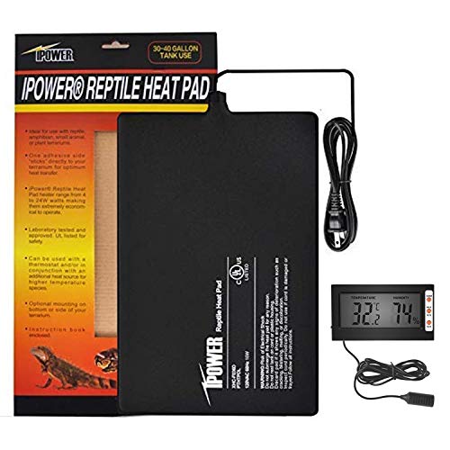 iPower 8″” x 12″” Reptile Heat Mat Under Tank Heater Terrarium Heating Pad for Amphibians and Reptiles Pet, Digital Thermometer and Hygrometer, with Humidity Probe, Black