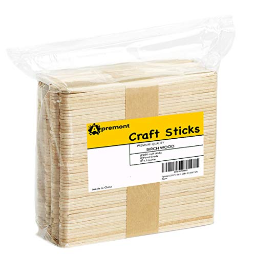 200 Pcs Natural Wooden Food Grade Craft Sticks – Ice Cream Stick – Popsicle – 4.5 inch Length – Suit Crafting, Stirring, Paddle, Waxing, Small Ice Pop Stick for DIY Kids Popcicle – Apremont