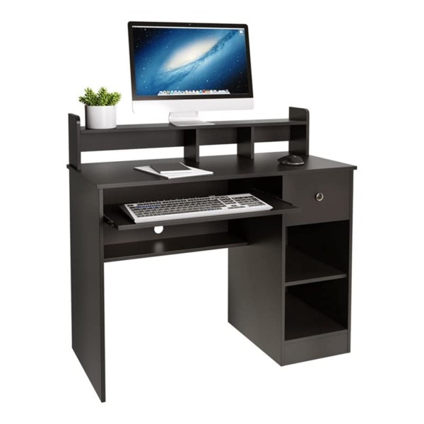 Crestlive Products Writing Computer Desk with Keyboard Tray & Drawer, Home Office Furniture, Floating Organizer 2-Tier Wooden Mission Home Computer Vanity Desk for Apartment Small Space (Black)