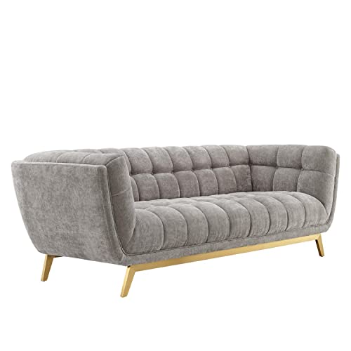 Modway Bestow Tufted Crushed Performance Velvet Sofa in Light Gray