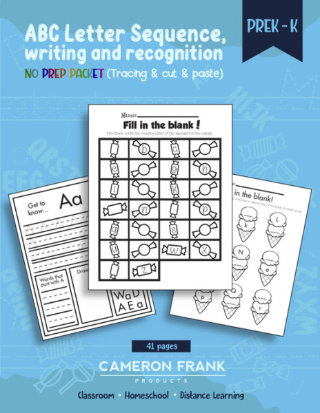 ABC Sequence, Writing & Recognition | Letters A-Z | Handwriting, Letter Case & Sense | Worksheet Bundle | Pre-K – 1st | No Preparation Packet | Classroom, Distance Learning, Homeschool Cameron Frank