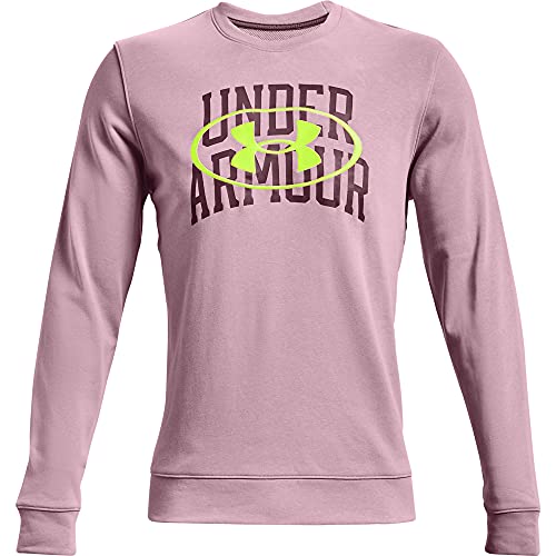 Under Armour Men’s Rival Terry Lockertag Overlap Crew , Mauve Pink (698)/High-Vis Yellow , X-Large