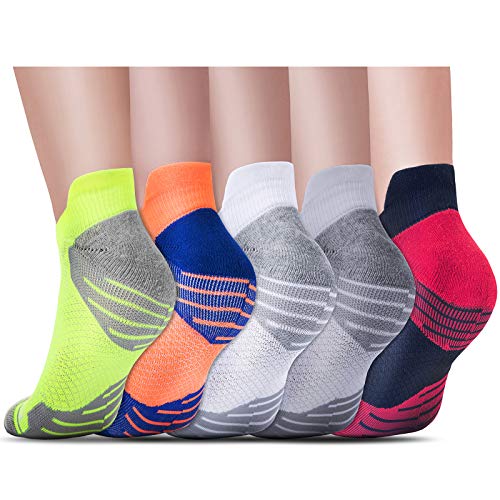 Improved!Cycling Socks Low Cut Athletic sock for Women/Men, 5 Pairs No Show Socks Multi-Pack, Arch Support Fit, Heel Tab with Cushioned Comfort Compression for sport