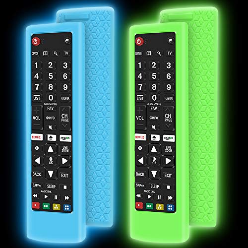 2 Pack Silicone Protective Case for LG AKB75095307 AKB75375604 AKB74915305 Remote Control, Shockproof Anti-Lost Remote Cover Holder Skin Sleeve Protector for LG Smart TV Remote (Glow Green+Glow Blue)