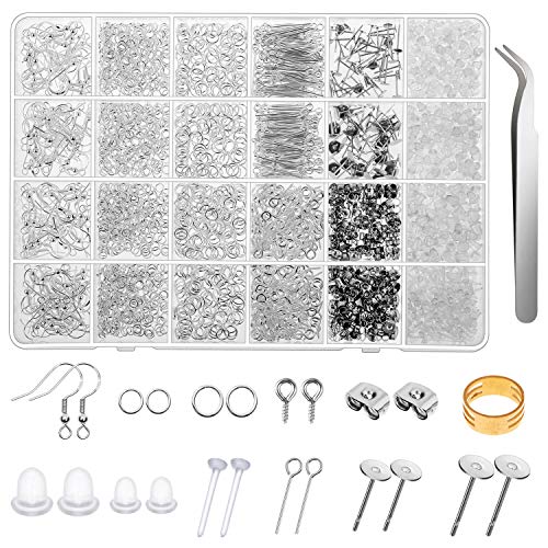 Hypoallergenic Earring Making Kit, Thrilez 3080Pcs Earring Supplies Kit Includes Earring Hooks, Earring Backs, Jump Rings, Eye Pins, Earring Posts and Tools for Earring Making and Repairing