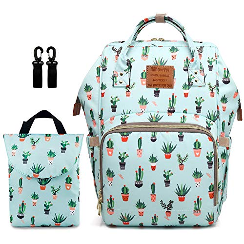 Cactus Green Diaper Bag Backpack Set for Baby Girls Mom, Large Bags with Nappy Pouch Stroller Straps