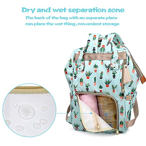 Cactus Green Diaper Bag Backpack Set for Baby Girls Mom, Large Bags with Nappy Pouch Stroller Straps | The Storepaperoomates Retail Market - Fast Affordable Shopping