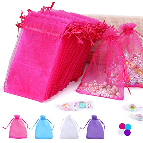 100PCS 4×6 Inches Organza Gift Drawstring Bags Pouch for Jewelry Party Wedding Favor Party Festival Bags by Angooni(Hot Pink)