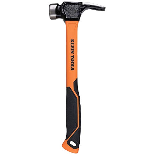 Klein Tools 832-26 Lineman’s Claw Milled Hammer, 26-Ounce, Fiberglass Handle, Heavy Duty for Utility Poles, Milled Face, High Visibility Orange