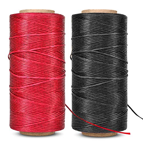 Waxed Thread, Wax String 2 Pack (Red + Black) Coated Cord Heavy Duty Polyester 284Yard 1mm 150D for Bracelets, Leather Craft Stitching Sewing, Book Binding, DIY Handcraft