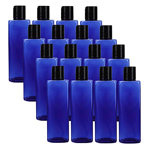 Bekith 16 Pack Blue Empty Plastic Squeeze Bottles with Flip Cap – 8oz Travel Containers For Shampoo, Lotions, Liquid Body Soap, Creams, Rectangle