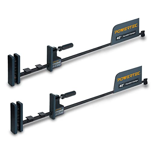 POWERTEC 71602 40-Inch Parallel Clamps for Woodworking | 90 Degree Heavy Duty Steel Bar Jaw Clamp Spreader Tool | 2PK