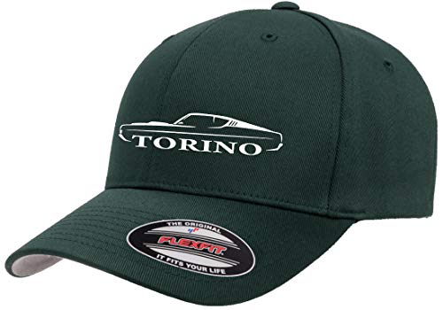 1968 1969 Ford Torino Fastback Outline Design Flexfit 6277 Athletic Baseball Fitted Hat Cap Forest S/M
