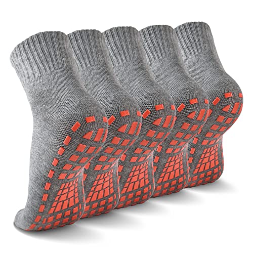 NOVAYARD 5 Pairs Non Slip Socks Non Skid Sticky Grip Socks Yoga Pilates Hospital Socks Men Women(Grey,Medium)