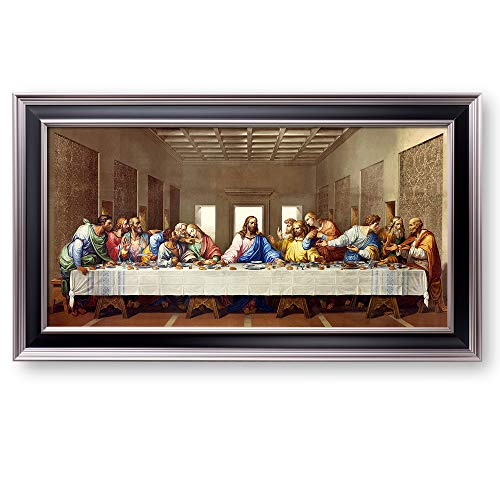 A&T ARTWORK The Last Supper by Leonardo Da Vinci The World Classic Art Reproductions,Giclee Prints Framed WallArt for Home Decor,Image Size:24×12 inches,Black Sliver Edge Framed Size:27.6×15.6 inchs
