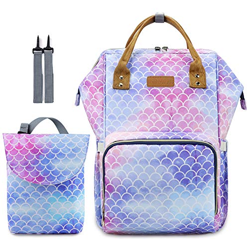 Rainbow Diaper Bag Backpack Set for Baby Girls Mom, Large Capacity Multi-Function Nappy Bags Organizer (Mermaid)