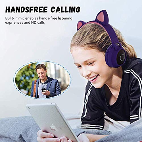 Wireless Bluetooth Kids Headphones, Damikan Cat Ear Bluetooth Over Ear Headphones, LED Lights, FM Radio, TF Card, Aux, Mic for iPhone/iPad/Kindle/Laptop/PC/TV(LT Blue) | The Storepaperoomates Retail Market - Fast Affordable Shopping