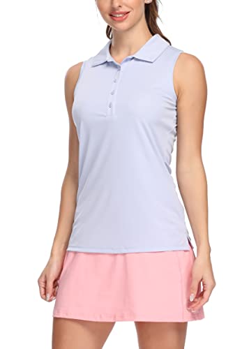 LastFor1 Women’s Polo Sleeveless Shirts UPF 50+ Quick Dry Golf Tennis Athletic Tank Tops Outdoor Sports Light Blue S
