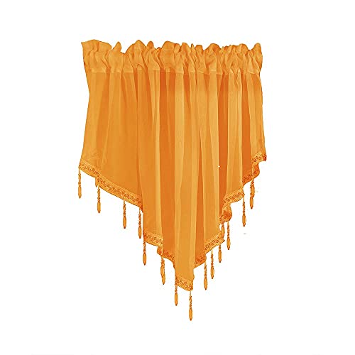 Solid Color Curtain Valance Crushed Texture Sheer Voile Beaded Ascot Rod Pocket Curtain Valance (51”x24”x1Panel, Yellow)
