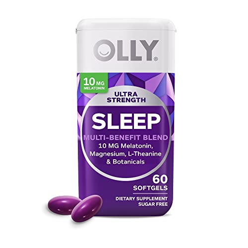 OLLY Ultra Strength Sleep Softgels, 10mg Melatonin, L-Theanine, Chamomile, Magnesium, Lemon Balm, Supports Deep Restful Sleep, Nighttime Sleep Aid, Non Habit-Forming – 60 Count