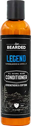 Live Bearded: Beard Conditioner – Legend – Facial Hair Conditioner – 8 oz. – Strengthens and Softens – All-Natural Ingredients with Biotin, Coconut Oil, Argan Oil, and Caffeine – Made in the USA