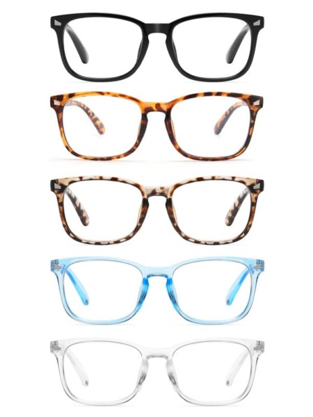 CCVOO 5 Pack Reading Glasses Blue Light Blocking, Filter UV Ray/Glare Computer Readers Fashion Nerd Eyeglasses Women/Men (*C1 Mix, 1.25)