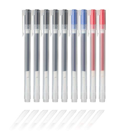 MUJI Gel Ink Ballpoint Pens 0.7mm Set of 9 Pack (5 Black 2 Blue 2 Red)