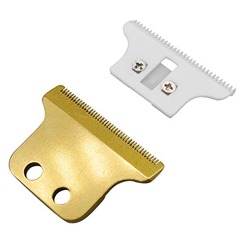 Professional T Wide Replacement Blades Set #2215 for Wahl Hair Trimmers 8081, Assembled 1 Fixed Carbon Steel Blade with 1 Ceramic Moving Blade, Compatible with Wahl 5 Star Detailer(Gold)