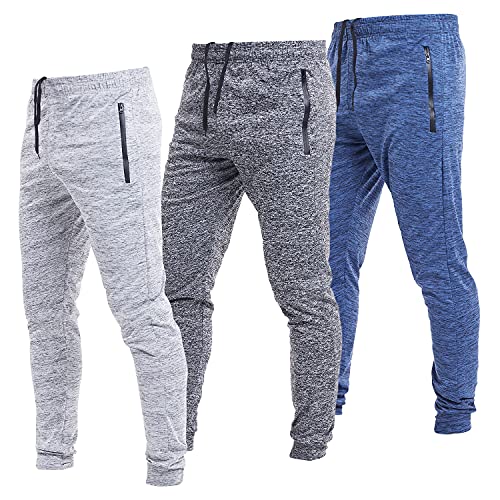 Ultra Performance 3 Pack Athletic Tech Mens Joggers, Track Pants for Men with Zipper Pockets