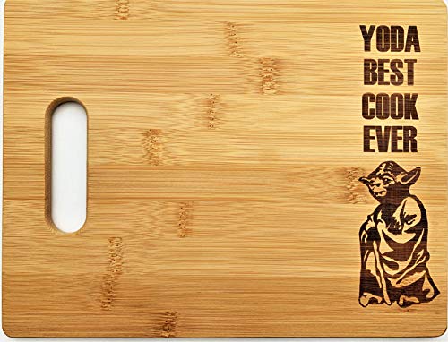 Yoda Best Cook Ever 8.5″x11″ Engraved Bamboo Wood Cutting Board with Handle Star Wars Gift charcuterie butter board
